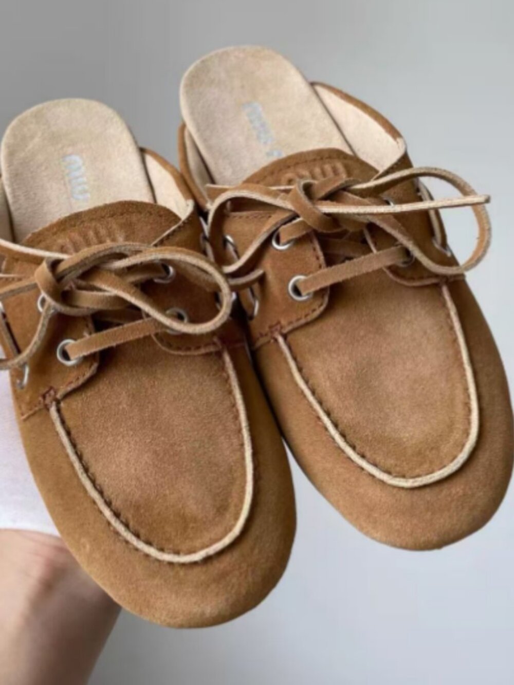 Miu Miu Suede Boat Shoe Mules